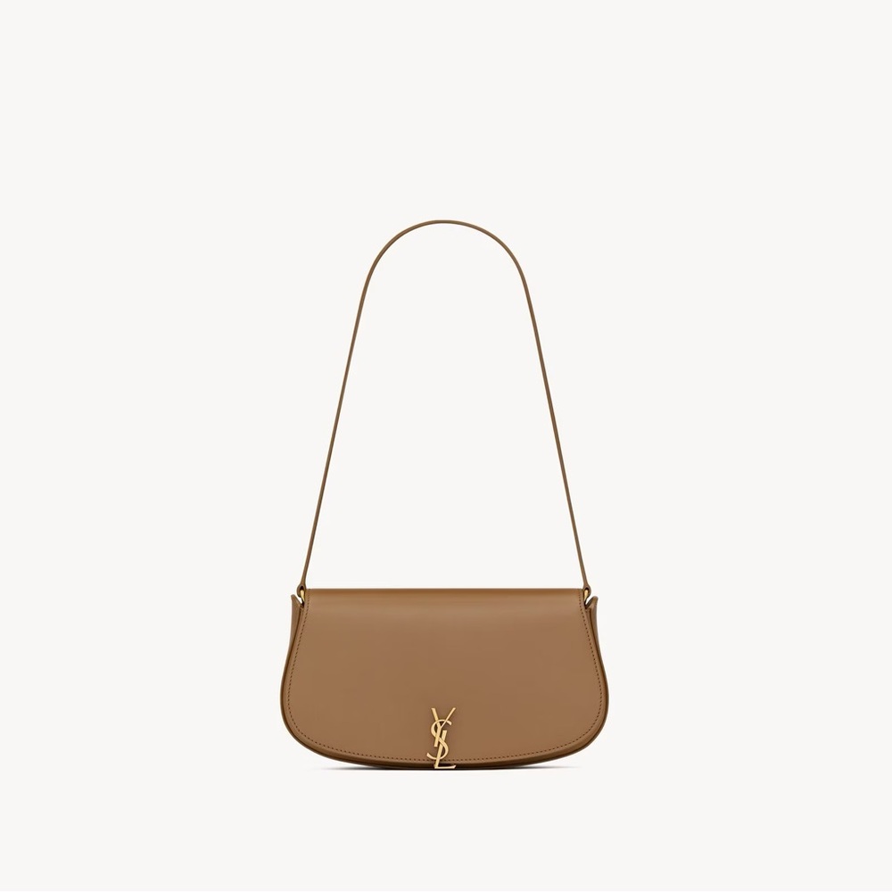 Saint Laurent Mini Voltaire in Box Leather Dark Cork